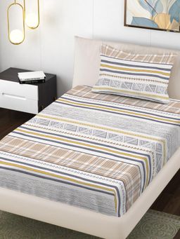 FABINALIV - Multi-Color Geometric 300TC Polycotton Bedsheet with 1 Pillow Cover (Single)