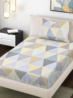 FABINALIV - Multi-Color Geometric 300TC Polycotton Bedsheet with 1 Pillow Cover (Single)