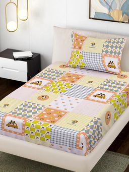 FABINALIV - Multi-Color Cartoon Print 300TC Polycotton Bedsheet with 1 Pillow Cover (Single)