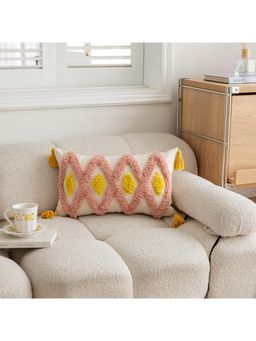 Bungalow and Beyond - White Geometric Tufted Cotton Cushion Cover
