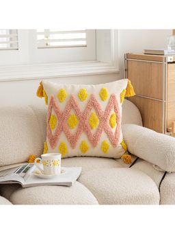 Bungalow and Beyond - Beige Geometric Tufted Cotton Square Cushion Cover
