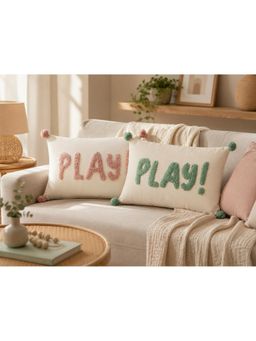 Bungalow and Beyond - Beige Play Tufted Cotton Cushion Covers (Pack of 2)