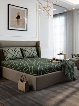 Stoa Paris - Urbanscape Olive Mesh Cotton 180TC Fitted Bedsheet with 2 Pillow Covers (King)