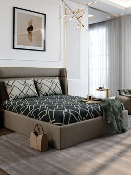 Stoa Paris - Urbanscape Navy Blue Lattice Cotton 180TC Fitted Bedsheet with 2 Pillow Covers (King)