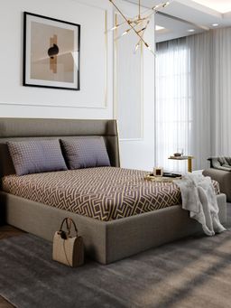 Stoa Paris - Urbanscape Purple Maze Cotton 180TC Fitted Bedsheet with 2 Pillow Covers (King)
