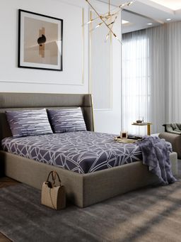 Stoa Paris - Urbanscape Purple Matrix Cotton 180TC Fitted Bedsheet with 2 Pillow Covers (King)