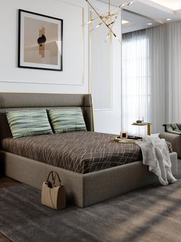 Stoa Paris - Urbanscape Mocha Brown Rays Cotton 180TC Fitted Bedsheet with 2 Pillow Covers (King)