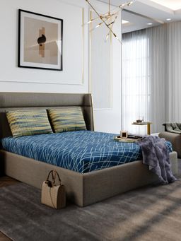 Stoa Paris - Urbanscape Cerulean Beams Blue 180TC Fitted Bedsheet with 2 Pillow Covers (King)
