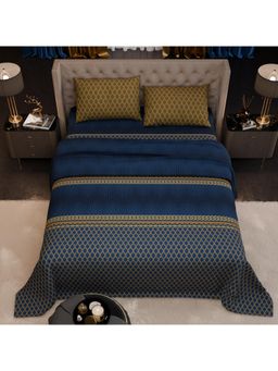 Stoa Paris - Imperial Grandeur Indigo Arcadia Blue 200TC Bedsheet with 2 Pillow Covers (King)