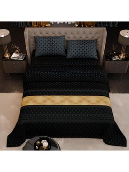 Stoa Paris - Imperial Grandeur Midnight Crest Black 200TC Bedsheet with 2 Pillow Covers (King)