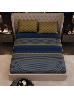 Stoa Paris - Imperial Grandeur Indigo Arcadia Blue 200TC Fitted Bedsheet with 2 Pillow Covers (King)