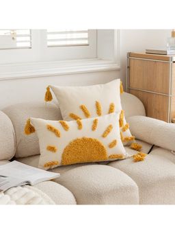 Bungalow and Beyond - Beige Sun Tufted Cotton Cushion Covers (Pack of 2)
