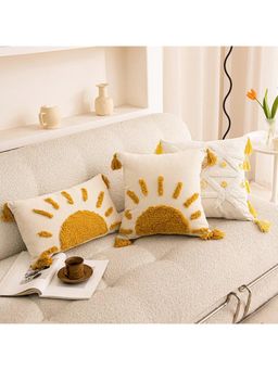 Bungalow and Beyond - Beige Sun Tufted Cotton Cushion Covers (Pack of 3)