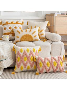 Bungalow and Beyond - Beige Sun Tufted Cotton Cushion Covers (Pack of 5)