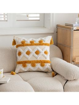 Bungalow and Beyond - Beige Geometric Tufted Cotton Square Cushion Cover