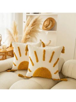 Bungalow and Beyond - Beige Sun Tufted Cotton Square Cushion Covers (Pack of 2)