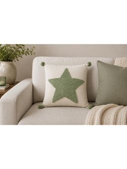 Bungalow and Beyond - Green Star Tufted Cotton Square Cushion Cover