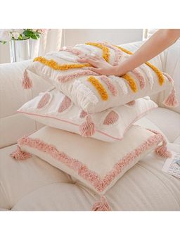 Bungalow and Beyond - Beige Geometric Heart Tufted Cotton Cushion Covers (Pack of 3)