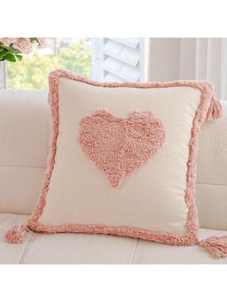Bungalow and Beyond - Beige Heart Tufted Cotton Square Cushion Cover