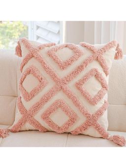 Bungalow and Beyond - Beige Geometric Tufted Cotton Square Cushion Cover