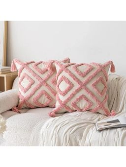 Bungalow and Beyond - Beige Geometric Tufted Cotton Square Cushion Covers (Pack of 2)