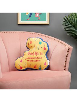 HomeTown - Good Life Reversible Cycle Digital Printed Shaped Cushion 36x36 Cm in Yellow Colour