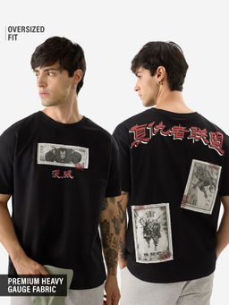 The Souled Store - Black Graphic Marvel Comic Cards Oversized T-Shirt