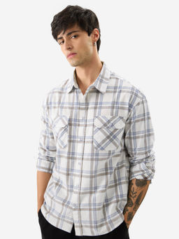 The Souled Store - White and Grey Men Checks Shirt
