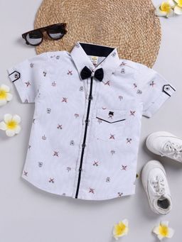 Hopscotch - Boys Grey All-Over Print Shirt with Bow (12-18 Months)