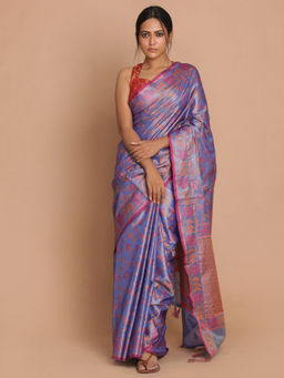 Indethnic - Banarasi Blue Woven Design Festive Wear Saree With Unstitched Blouse