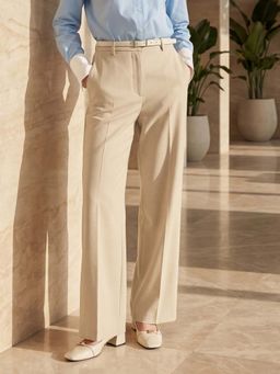 Arrow - High Rise Wide Leg Trouser- Beige