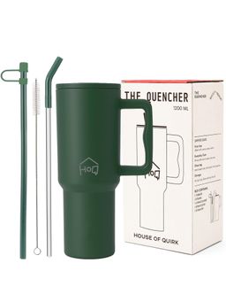 House of Quirk - Tumbler Bottle with Handle and Straw Lid Double Insulated 1200ml (Green)