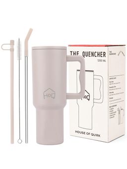 House of Quirk - Tumbler Bottle with Handle and Straw Lid Double Insulated 1200ml (Beige)