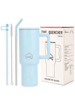 House of Quirk - Tumbler Bottle with Handle and Straw Lid Double Insulated 1200ml (Blue)