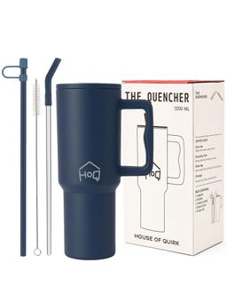 House of Quirk - Tumbler Bottle with Handle and Straw Lid Double Insulated 1200ml (Navy Blue)