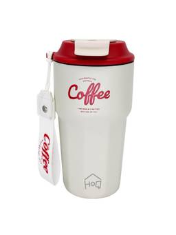 House of Quirk - White Stainless Steel Insulated Travel Coffee Mug, 420Ml
