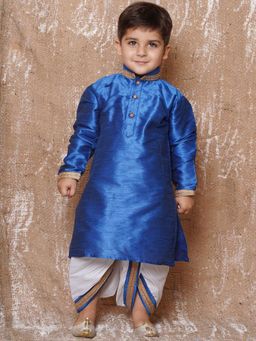 AJ Dezines - Kids Solid With Gota Lace Dhoti Kurta For Boys - Blue (Set of 2)