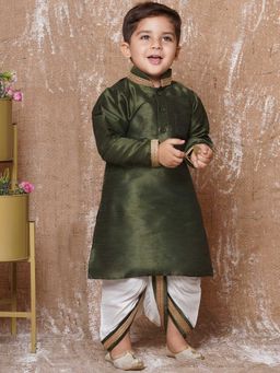 AJ Dezines - Kids Solid With Gota Lace Dhoti Kurta For Boys - Green (Set of 2)