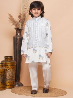 AJ Dezines - Printed Thread Work 3Pc Kurta Pant Set For Boys - Grey (Set of 3)