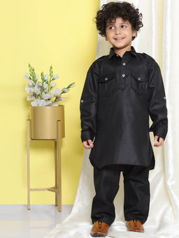 AJ Dezines - Ethnic Wear Pathani Suit for Boys-Black (Set of 2)