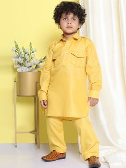 AJ Dezines - Ethnic Wear Pathani Suit for Boys-Mustard (Set of 2)