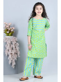 AJ Dezines - Girls Printed Kurta Pajama-Green (Set of 2)