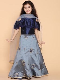 AJ Dezines - Girls Satin Blend Ethnic Wear Lehenga Choli (Set of 3)
