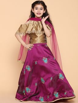 AJ Dezines - Girls Satin Blend Ethnic Wear Lehenga Choli (Set of 3)