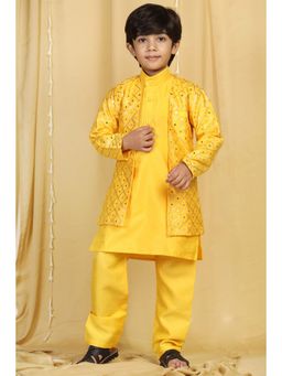 AJ Dezines - Full Sleeve Mirror Embroidery Indo - Western Kurta Yellow (Set of 3)