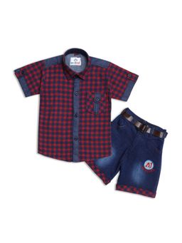 AJ Dezines - Half Sleeve Checkered Shirt & Shorts for Boys Red (Set of 2)
