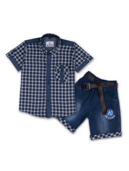 AJ Dezines - Half Sleeve Checkered Shirt & Shorts for Boys White (Set of 2)