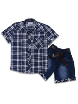 AJ Dezines - Half Sleeve Checkered Shirt & Shorts for Boys Blue (Set of 2)