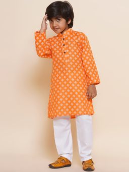 AJ Dezines - Full Sleeve Printed Kurta Pajama for Boys Orange (Set of 2)