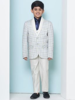 AJ Dezines - Boys Green Cotton Checks Printed Shawl Lapel Suit (Set of 5)